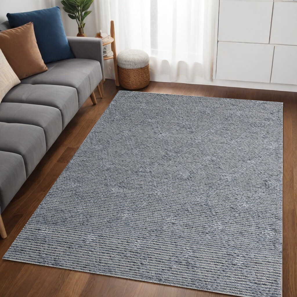 5' X 8' Blue and Ivory Geometric Hand Woven Non Skid Area Rug
