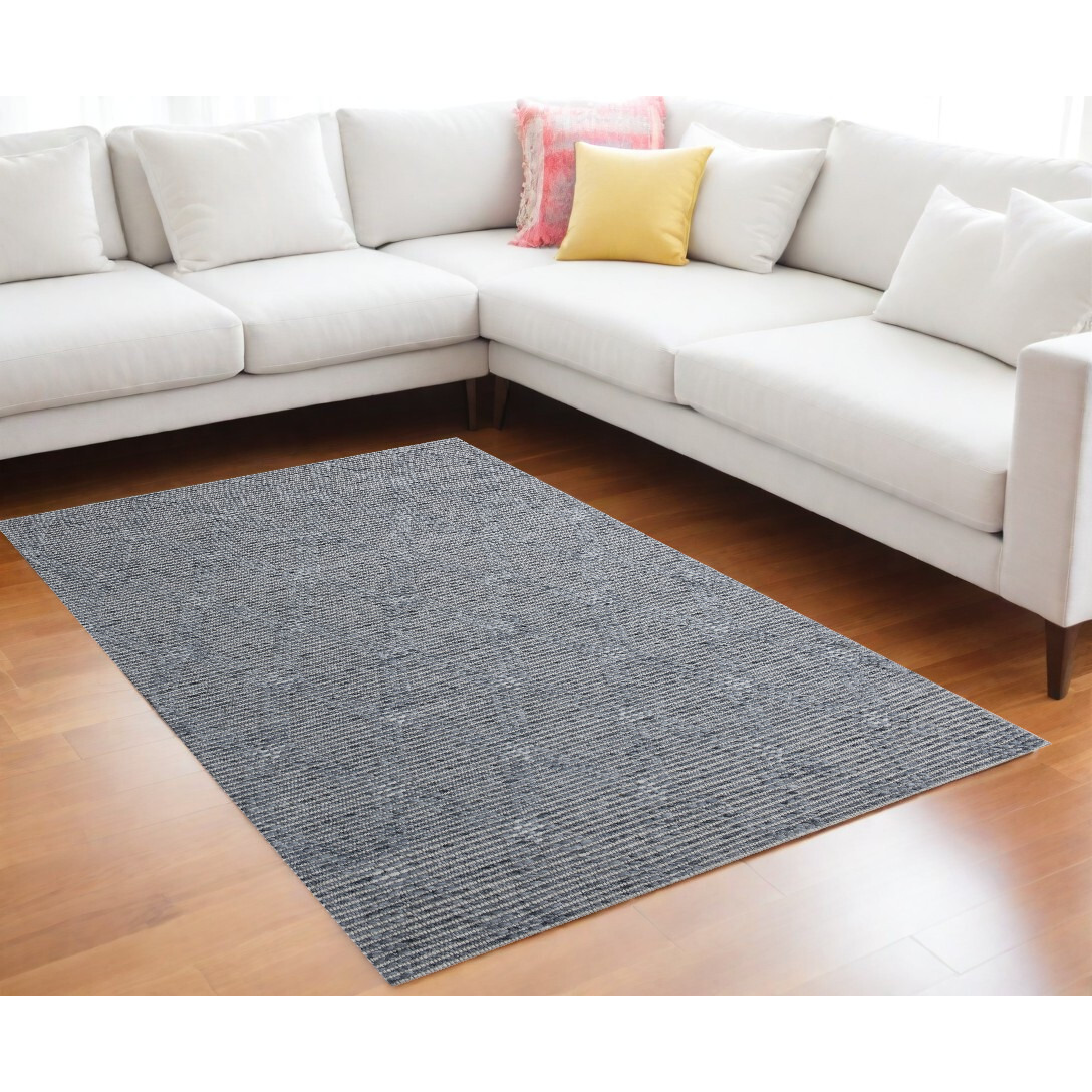 8' X 10' Blue and Ivory Geometric Hand Woven Non Skid Area Rug