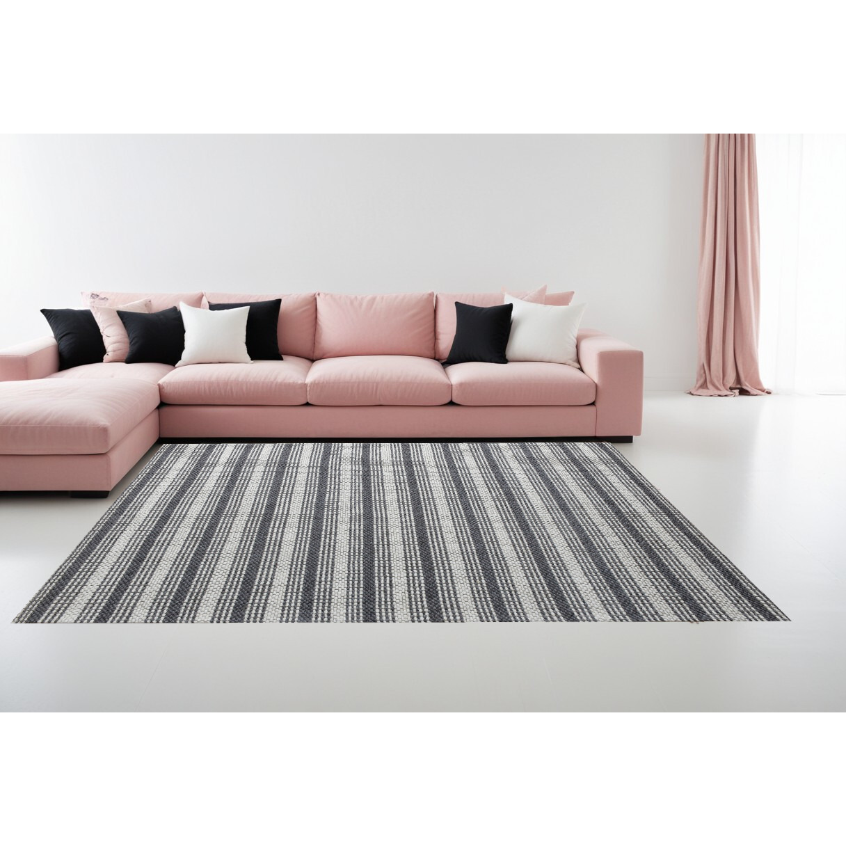 8' X 10' Gray and Ivory Striped Hand Woven Non Skid Area Rug