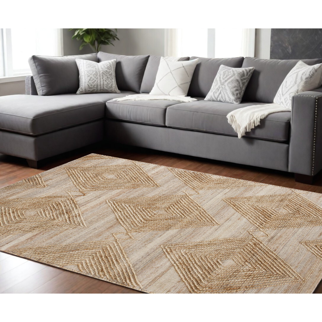 9' X 12' Brown and Ivory Geometric Hand Woven Non Skid Area Rug