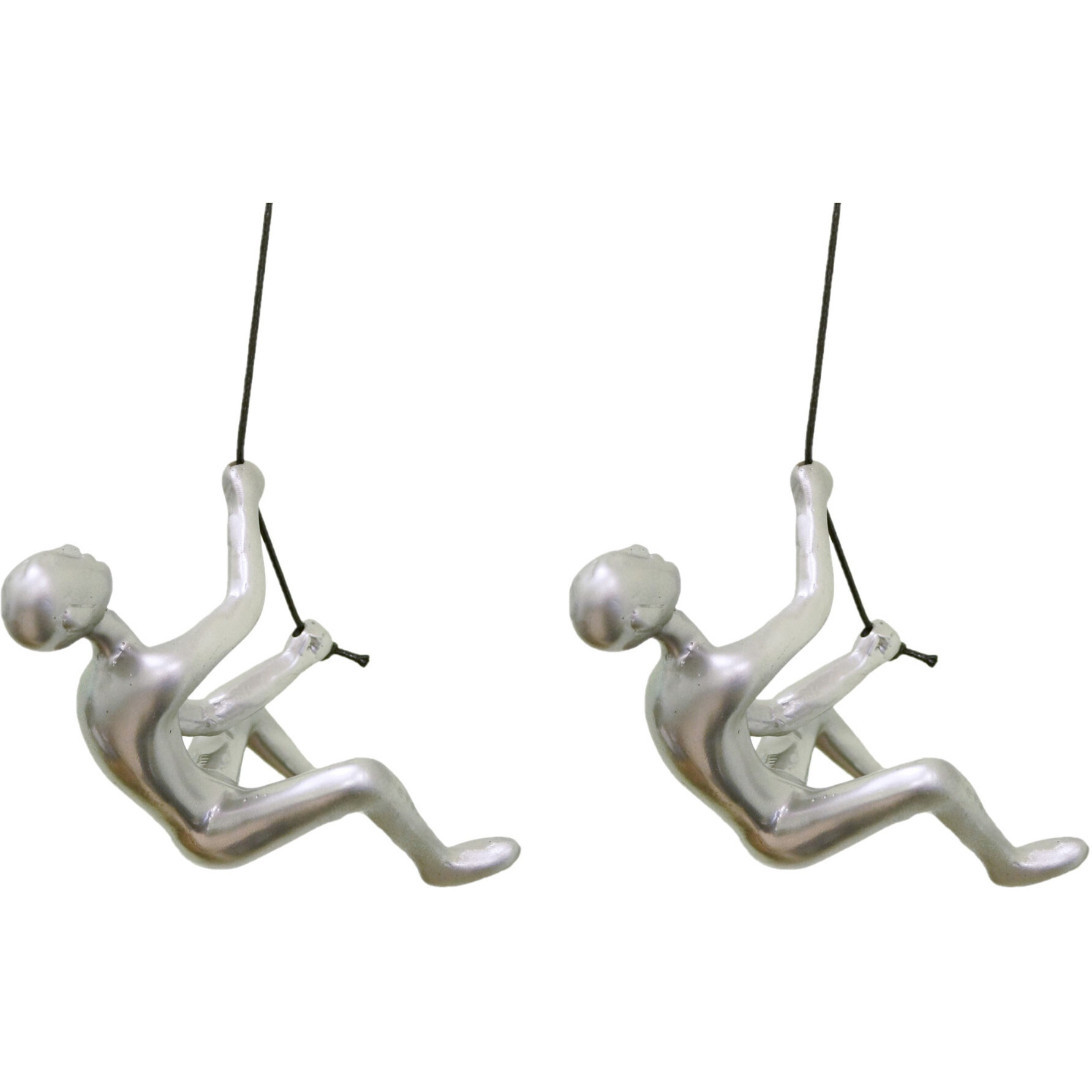 Set of Two 6" Silver Unique Climbing Man With Rope Wall Art