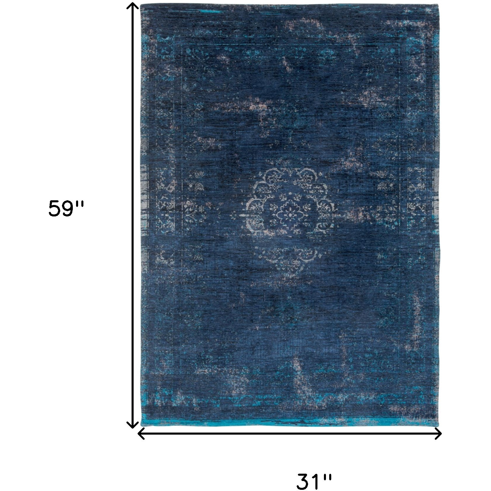 3' X 5' Blue and Gray Medallion Non Skid Area Rug