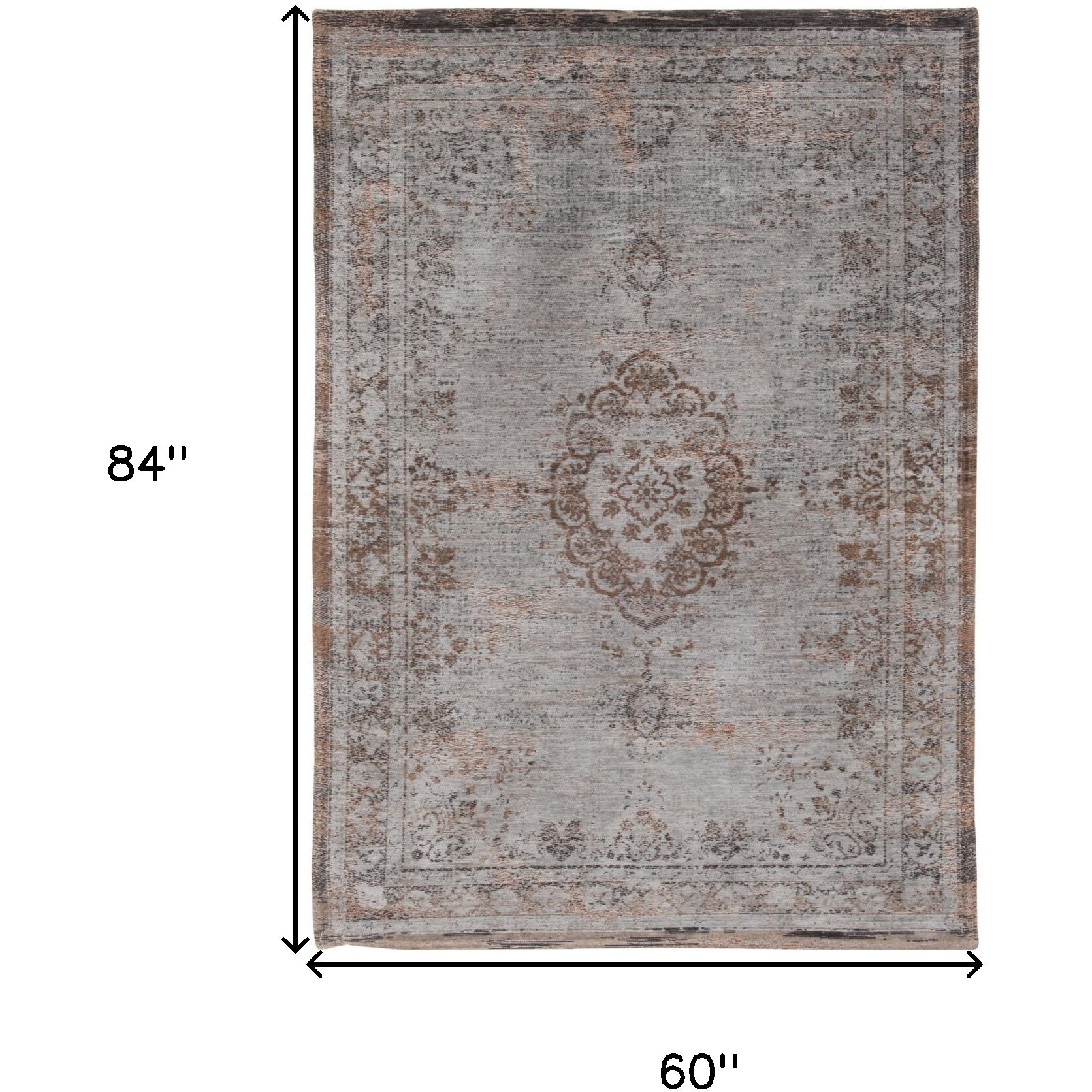 6' X 8' Gray and Beige Medallion Non Skid Area Rug