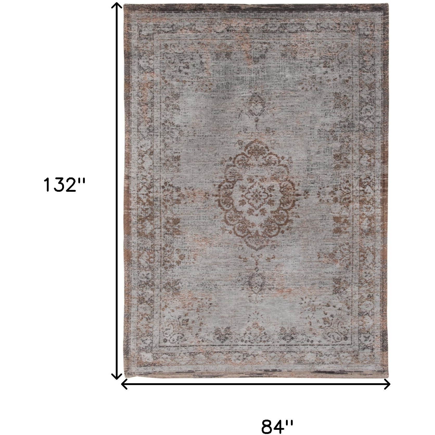 8' X 11' Gray and Beige Medallion Non Skid Area Rug