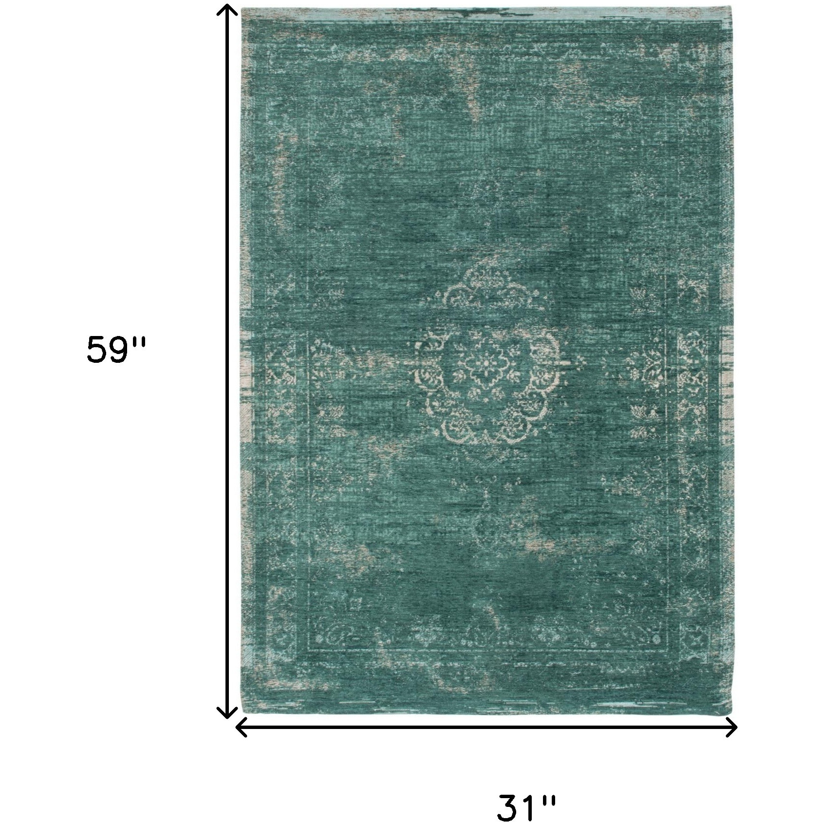 3' X 5' Gray and Green Medallion Non Skid Area Rug