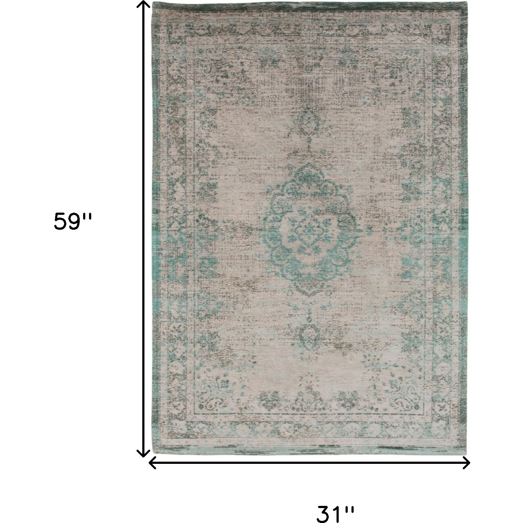 3' X 5' Gray and Green Medallion Non Skid Area Rug