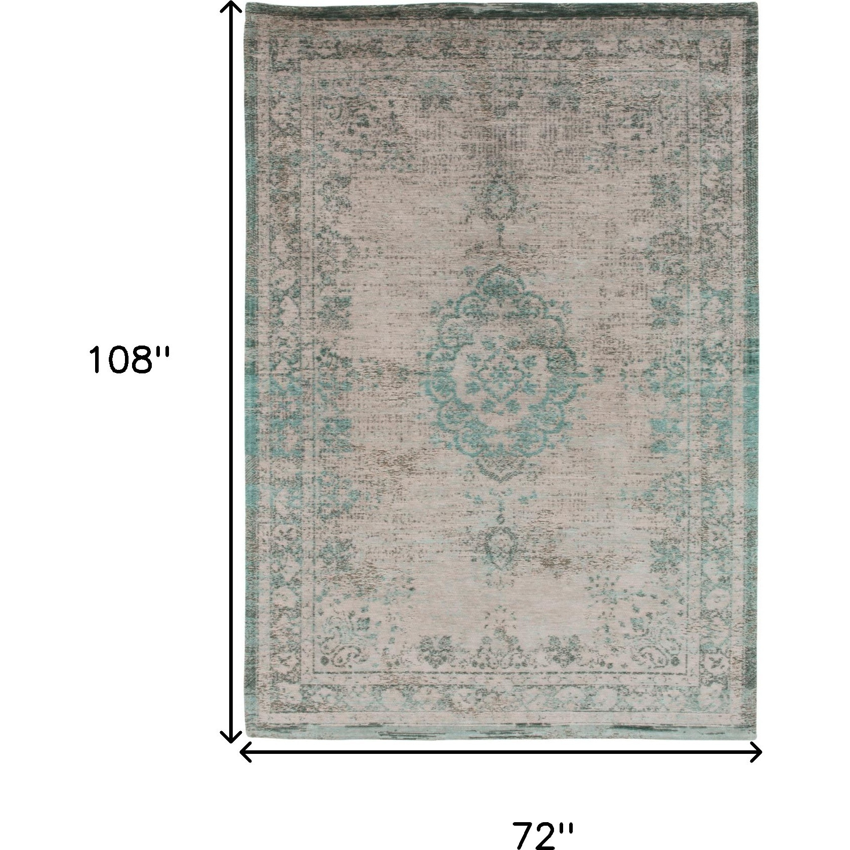 7' X 9' Gray and Green Medallion Non Skid Area Rug