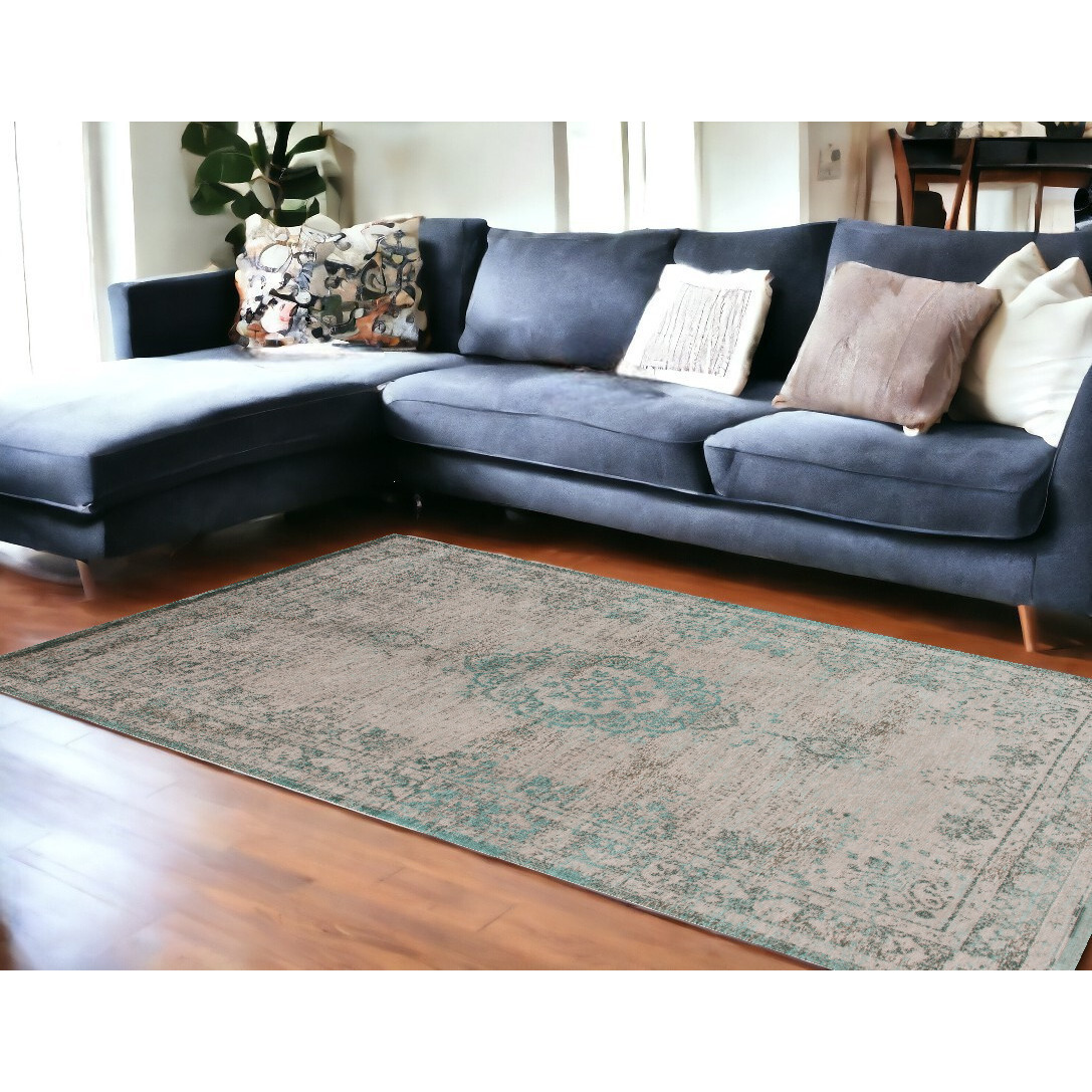 8' X 11' Gray and Green Medallion Non Skid Area Rug