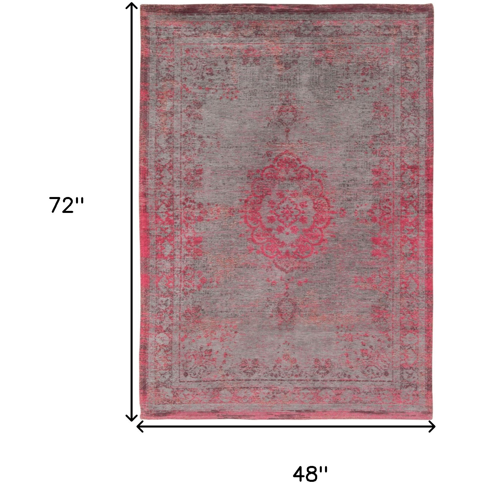 5' X 7' Gray and Pink Medallion Non Skid Area Rug