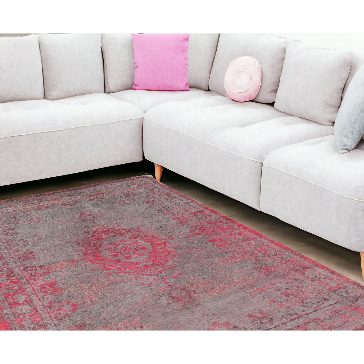 6' X 8' Gray and Pink Medallion Non Skid Area Rug