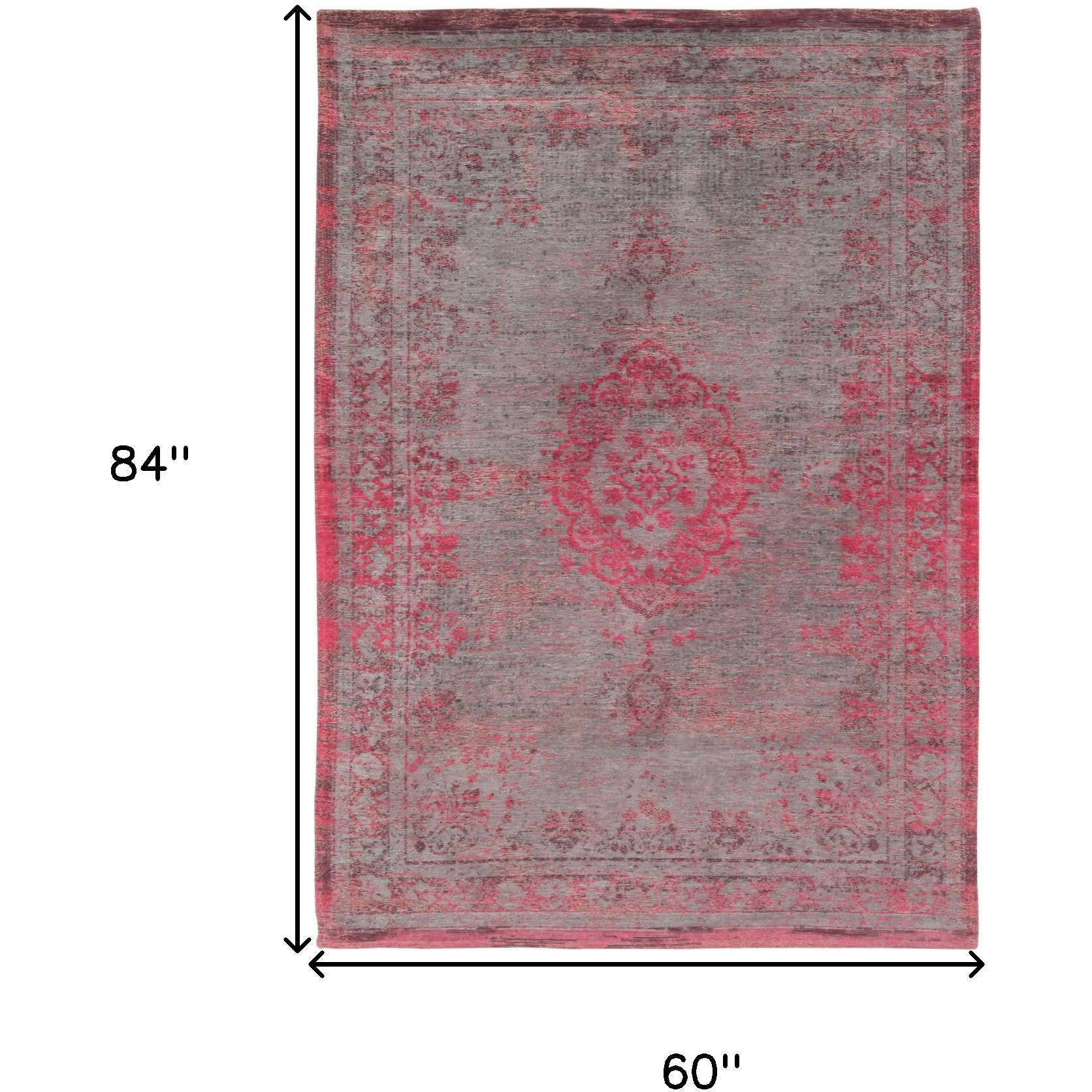 6' X 8' Gray and Pink Medallion Non Skid Area Rug