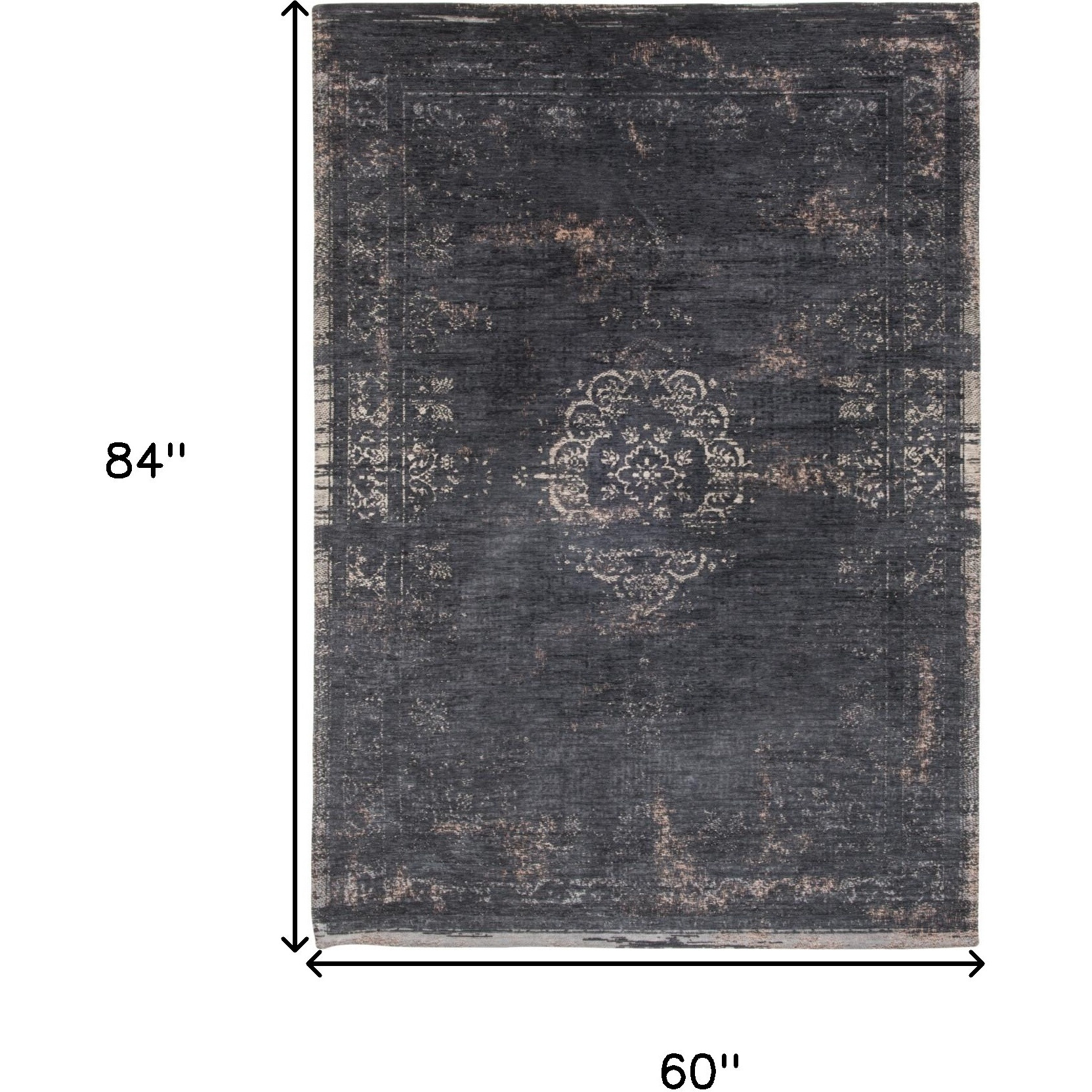 6' X 8' Gray and Black Medallion Non Skid Area Rug