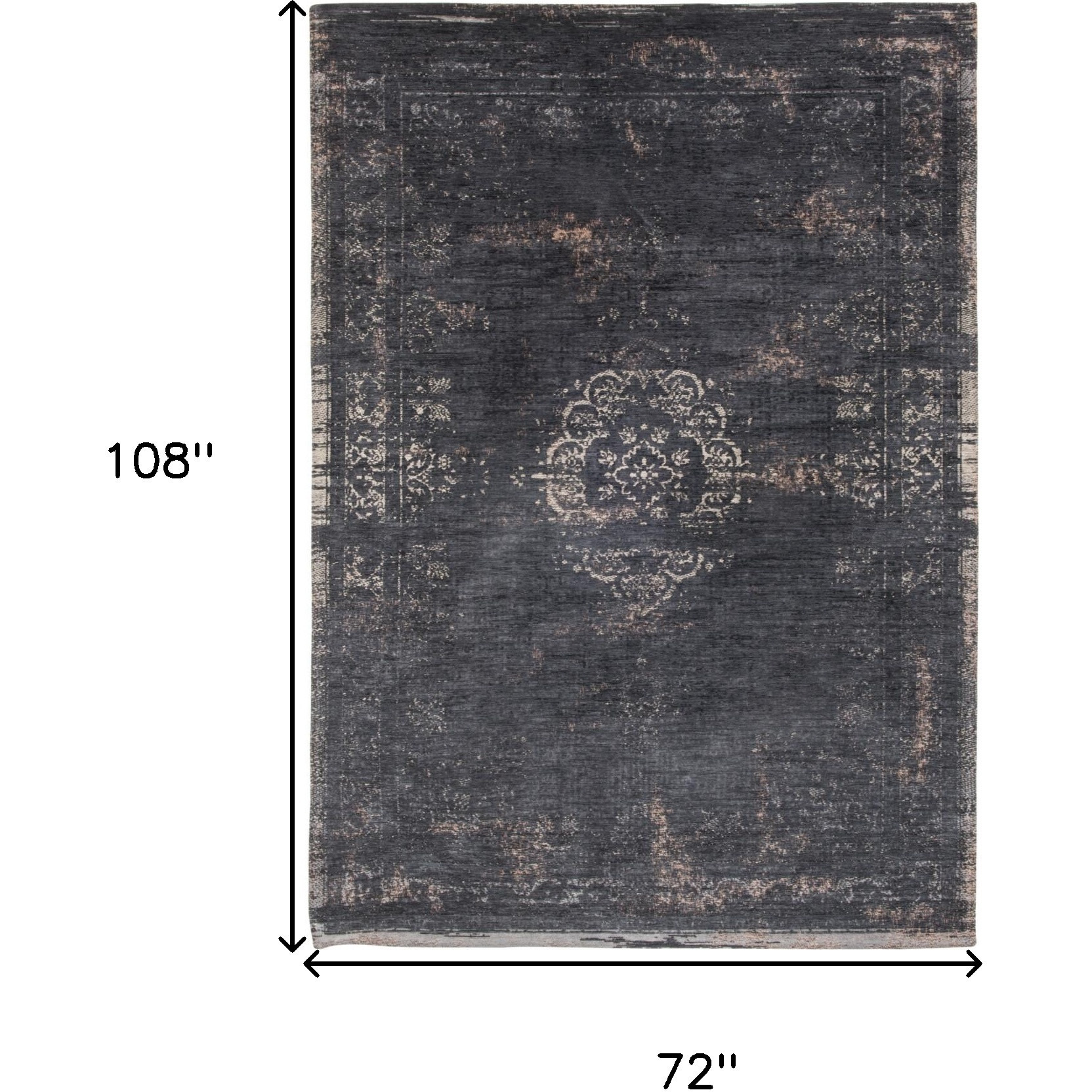 7' X 9' Gray and Black Medallion Non Skid Area Rug