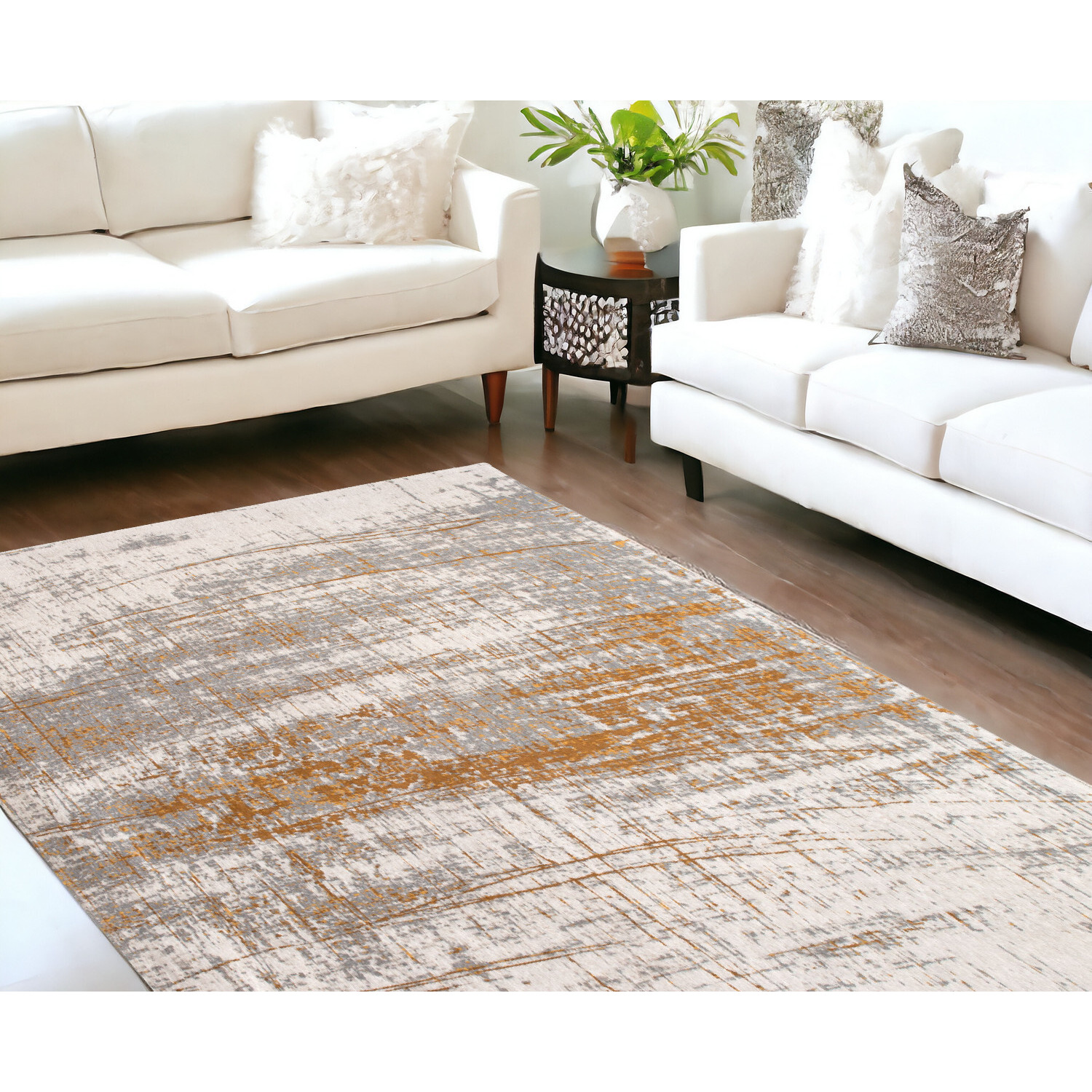 6' X 8' Gray and Gold Abstract Non Skid Area Rug