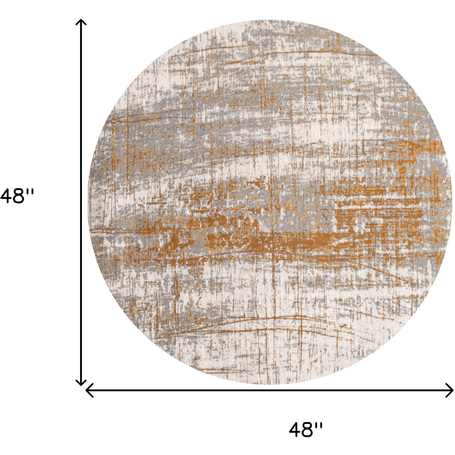 5' Gray and Gold Round Abstract Non Skid Area Rug