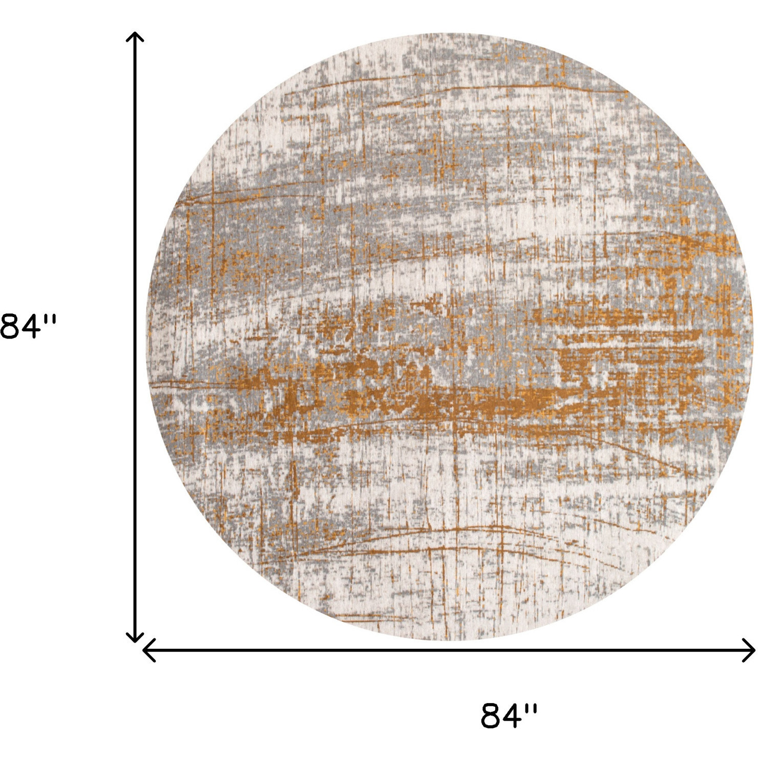 8' Gray and Gold Round Abstract Non Skid Area Rug