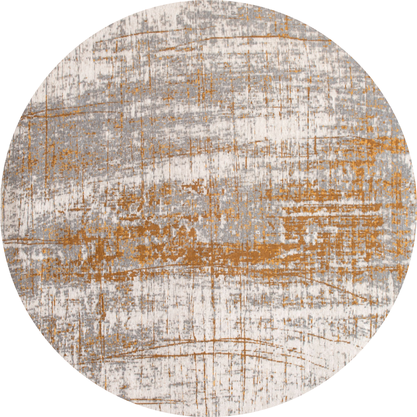 8' Gray and Gold Round Abstract Non Skid Area Rug