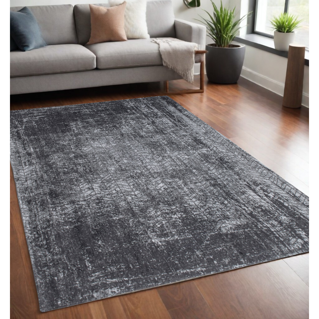 5' X 7' Black and Gray Chevron Non Skid Area Rug