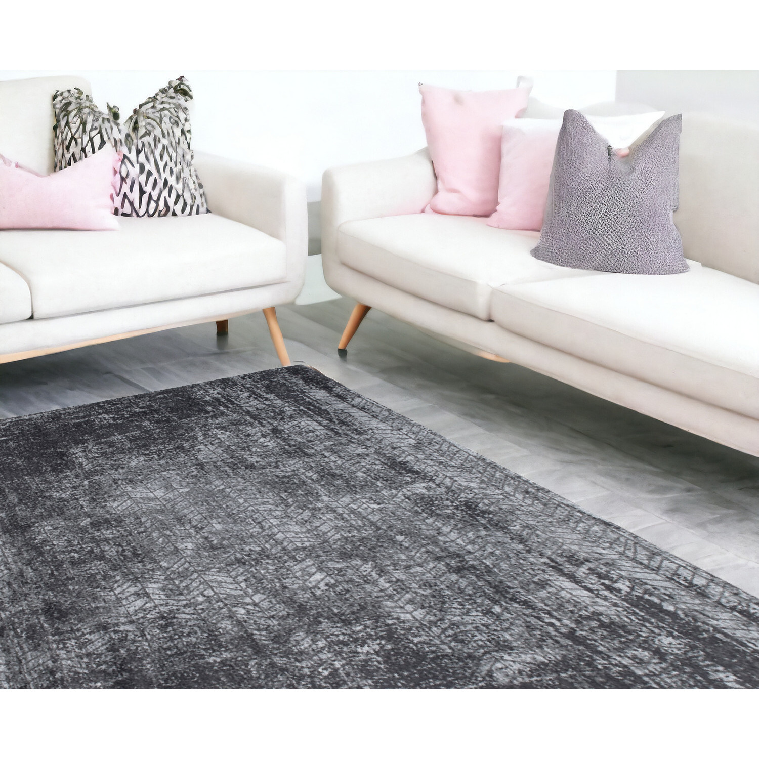 8' X 11' Black and Gray Chevron Non Skid Area Rug