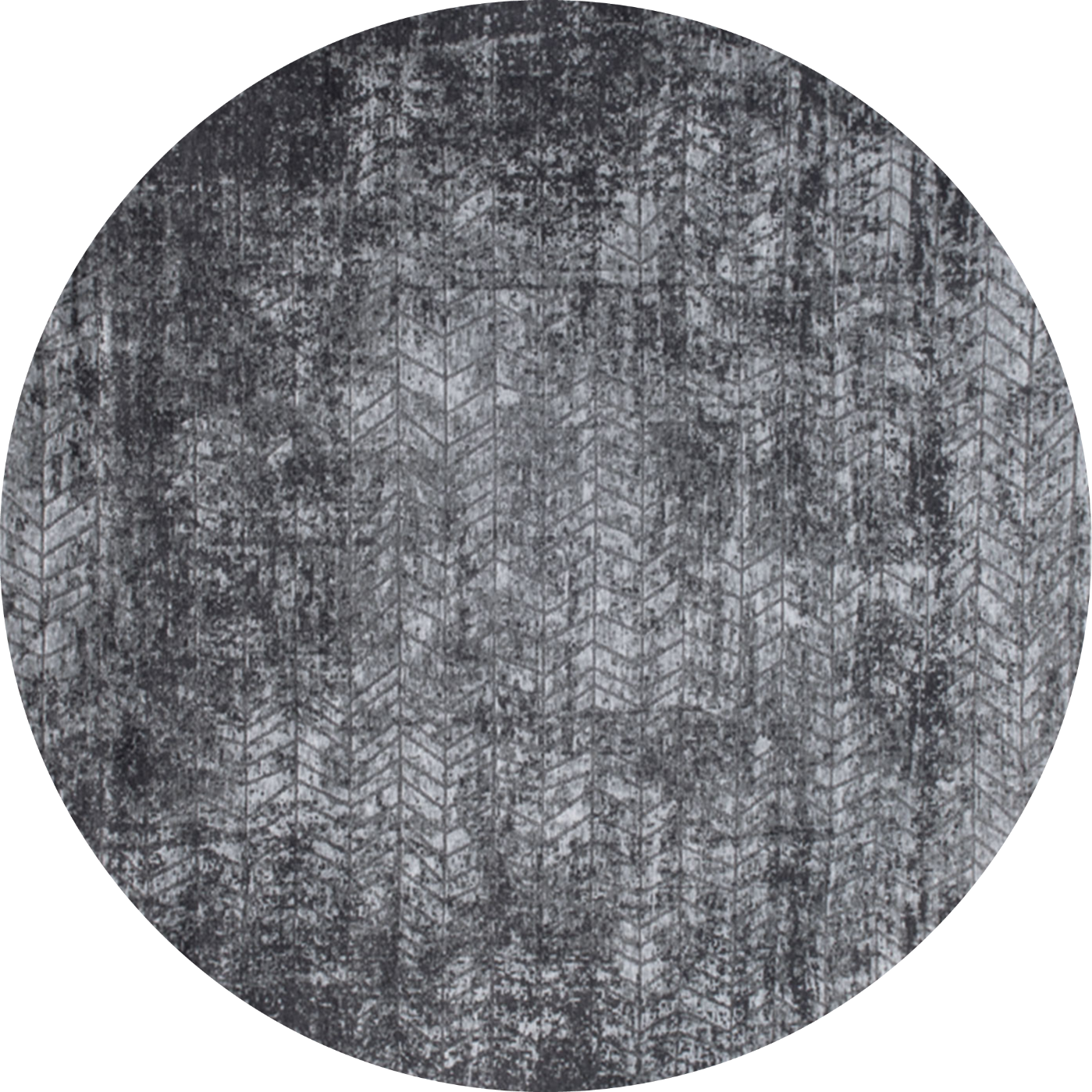 8' Black and Gray Round Chevron Non Skid Area Rug