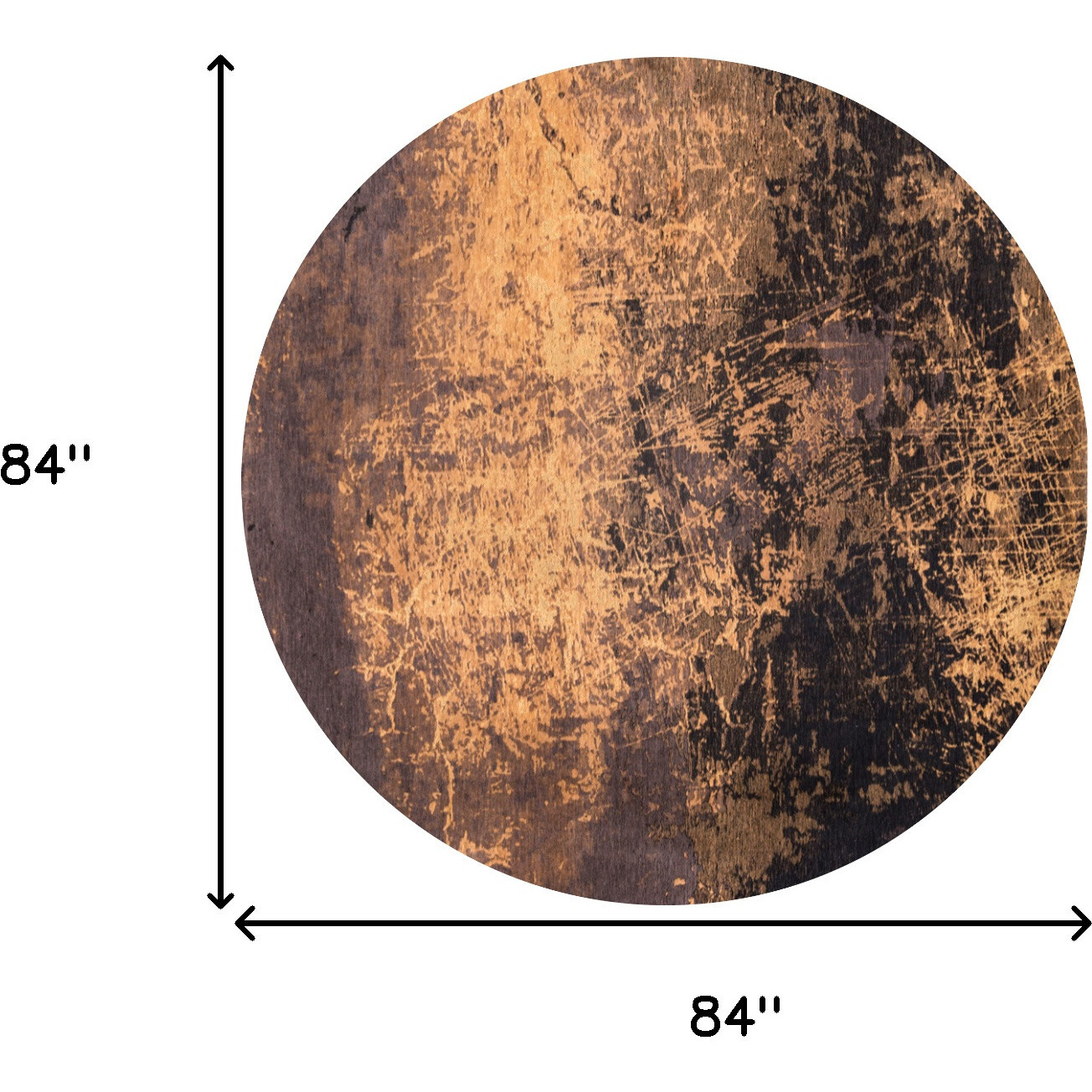 8' Yellow and Brown Round Abstract Non Skid Area Rug