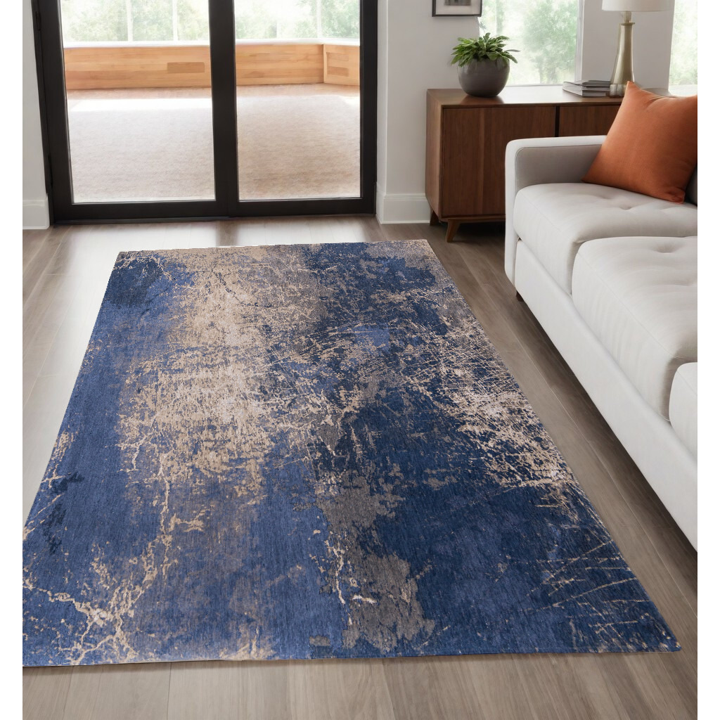 5' X 7' Blue and Gray Abstract Non Skid Area Rug