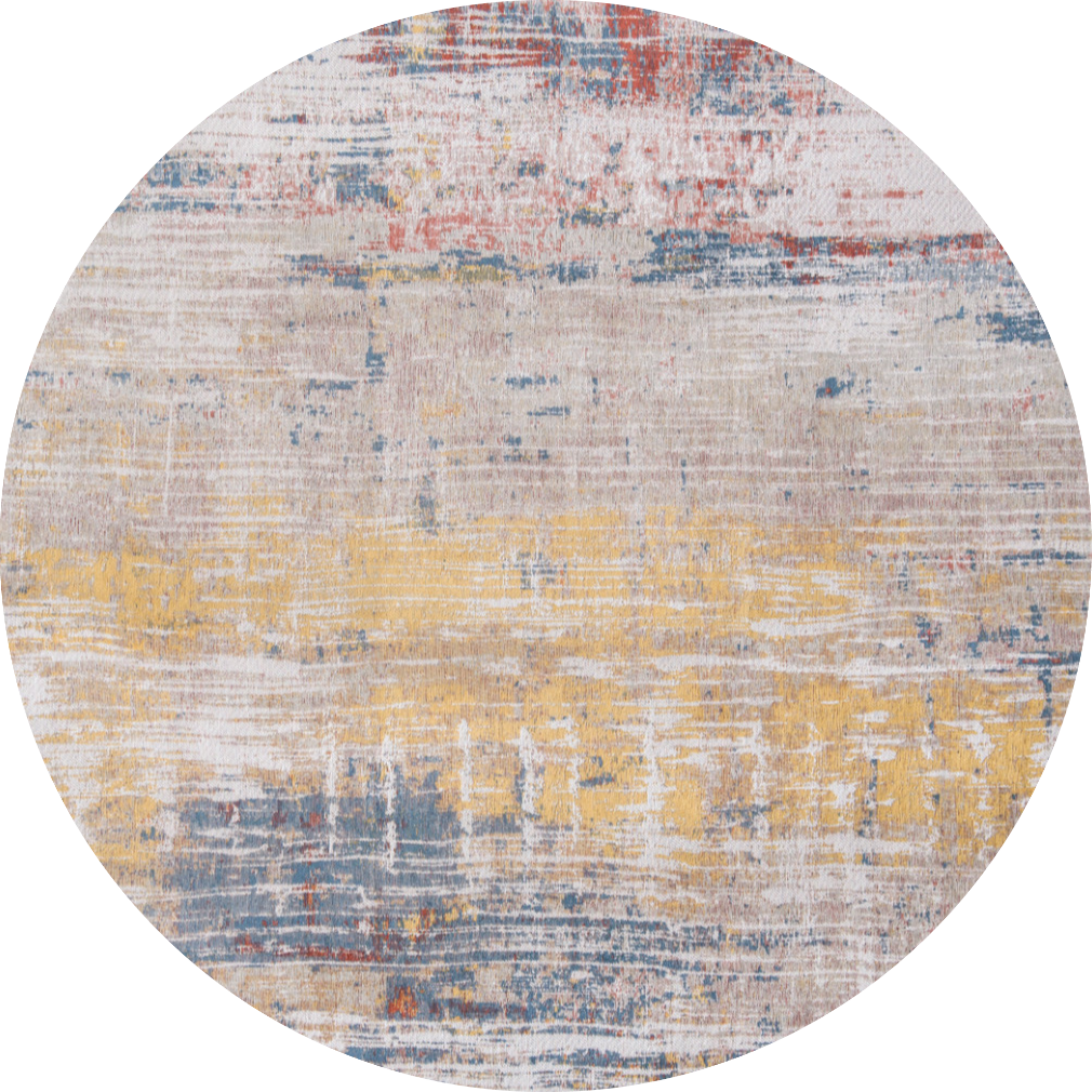 5' White Round Abstract Non Skid Area Rug