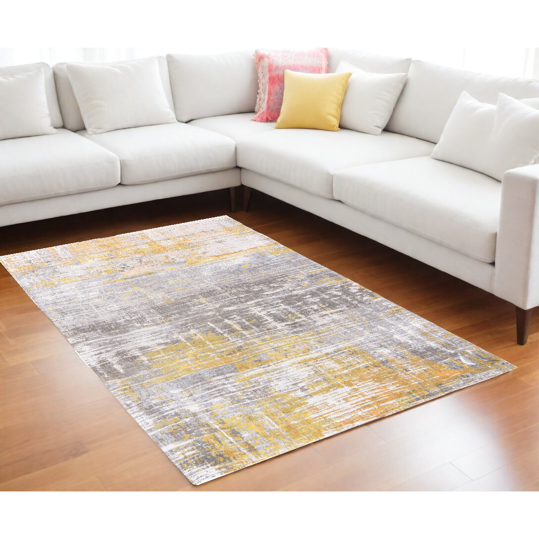 6' X 8' Gray and Yellow Abstract Non Skid Area Rug
