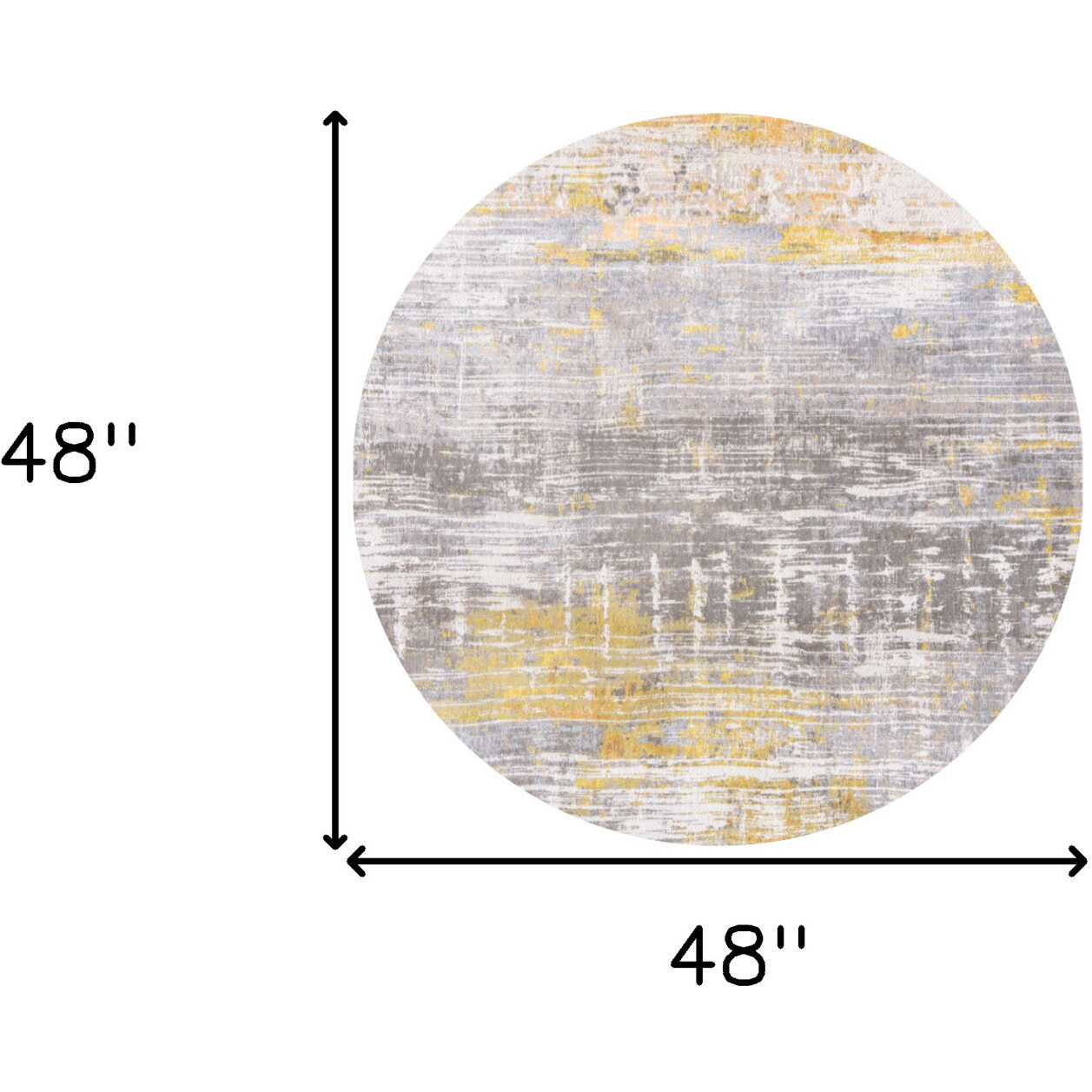 5' Gray and Yellow Round Abstract Non Skid Area Rug