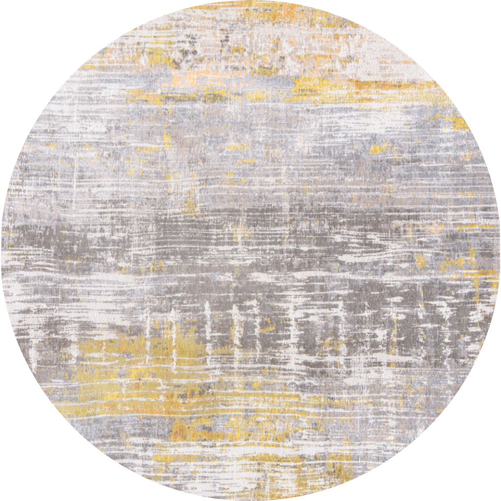 5' Gray and Yellow Round Abstract Non Skid Area Rug