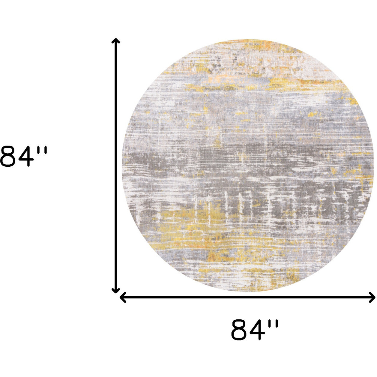 8' Gray and Yellow Round Abstract Non Skid Area Rug