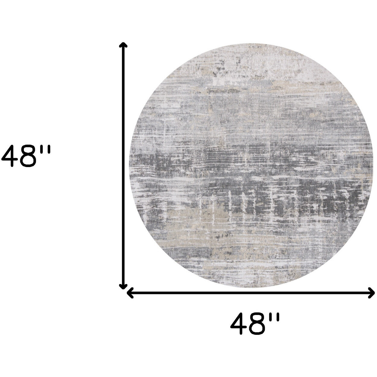 5' Gray and White Round Abstract Non Skid Area Rug