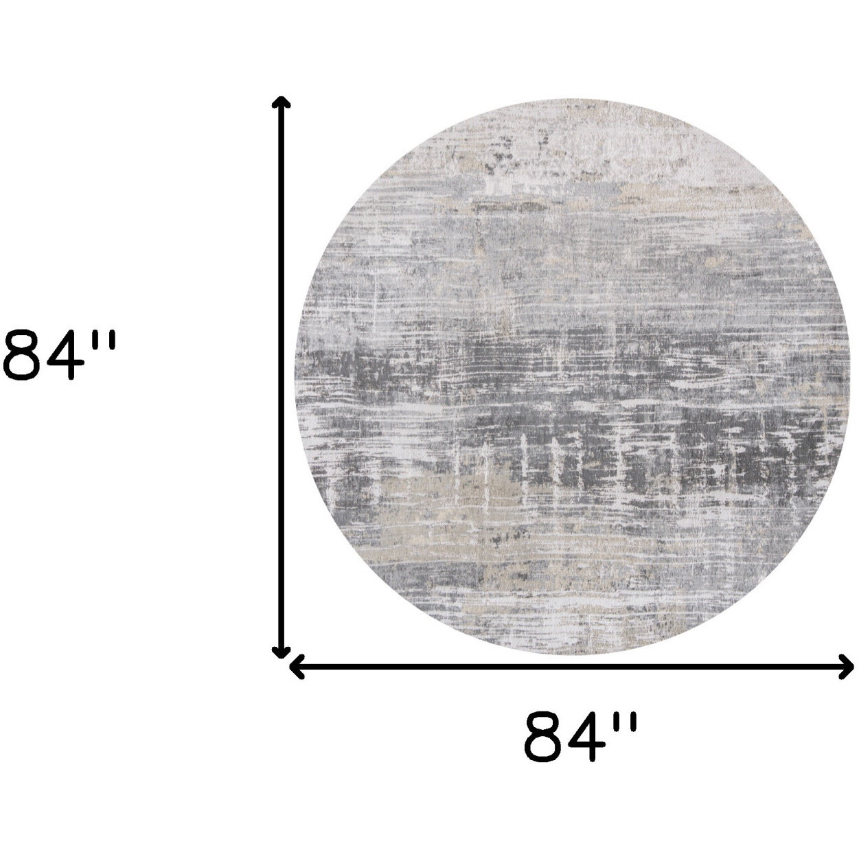 8' Gray and White Round Abstract Non Skid Area Rug