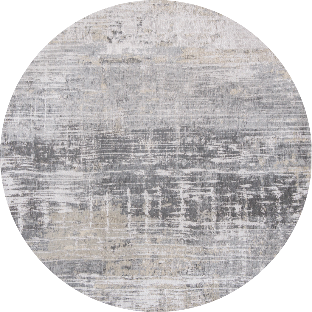 8' Gray and White Round Abstract Non Skid Area Rug