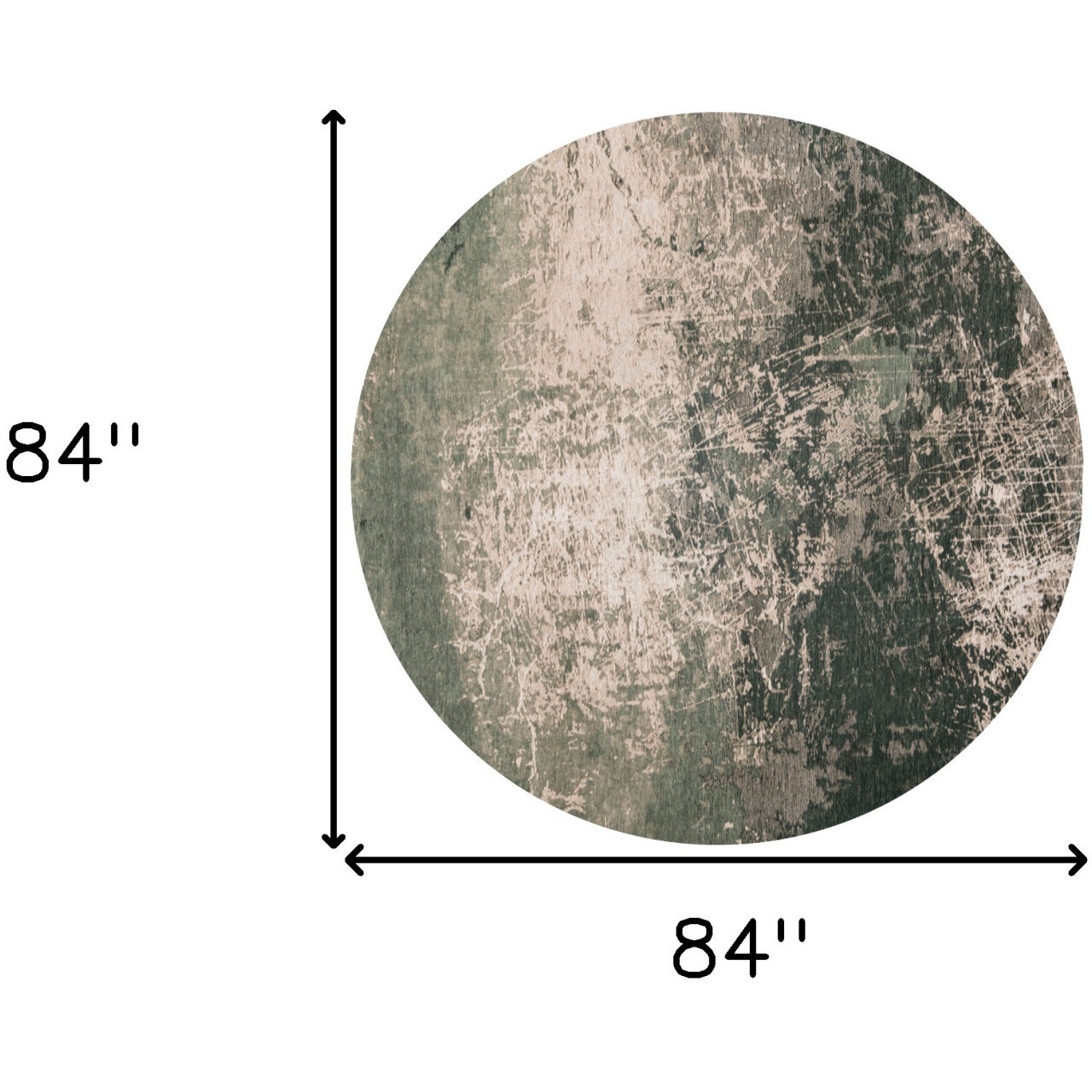8' Beige and Green Round Abstract Non Skid Area Rug