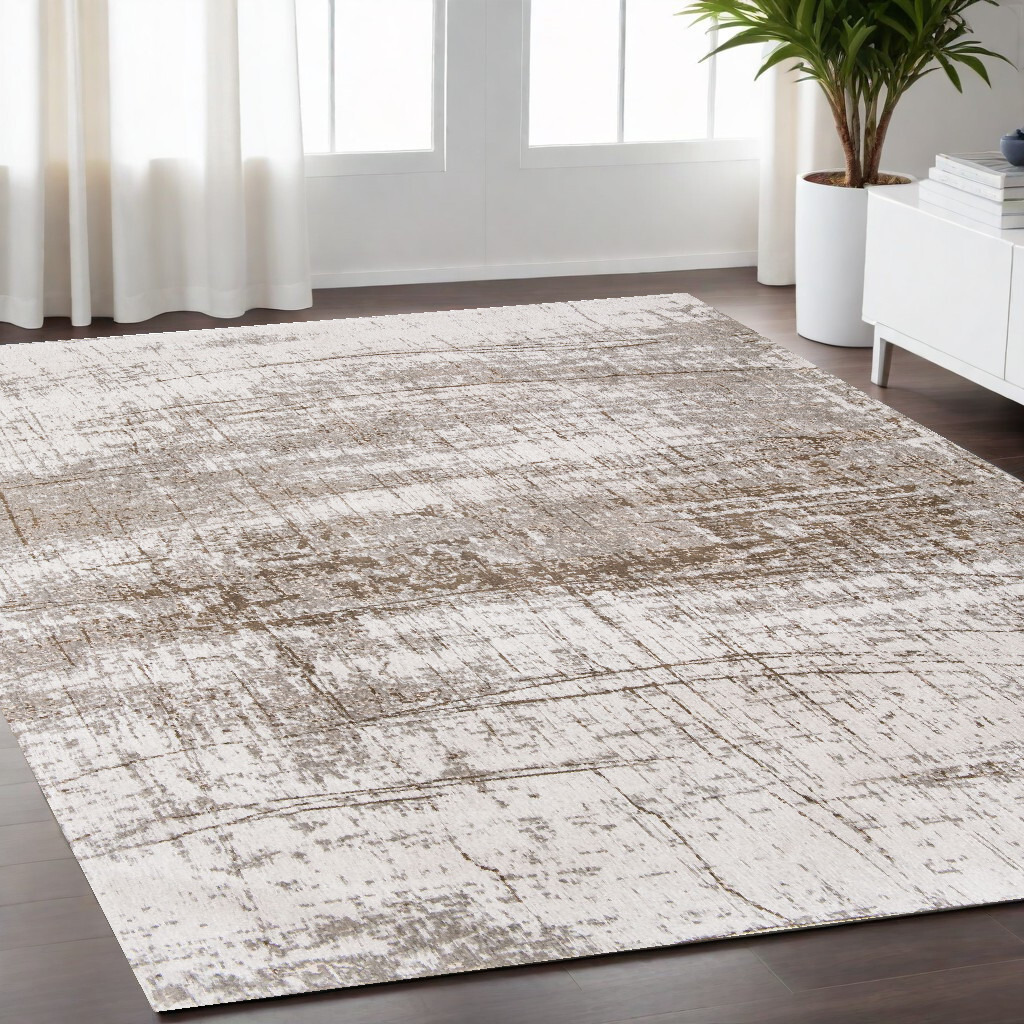 5' X 7' Gray and Beige Abstract Non Skid Area Rug