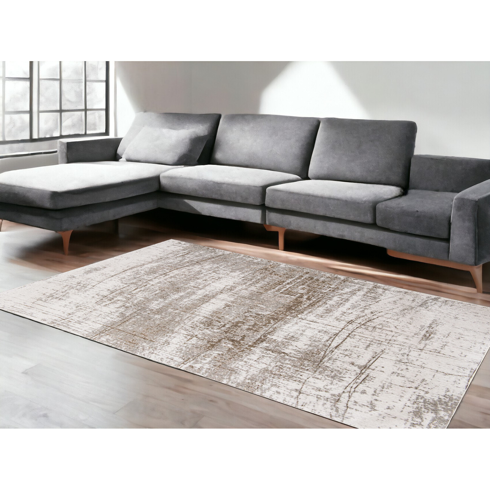7' X 9' Gray and Beige Abstract Non Skid Area Rug