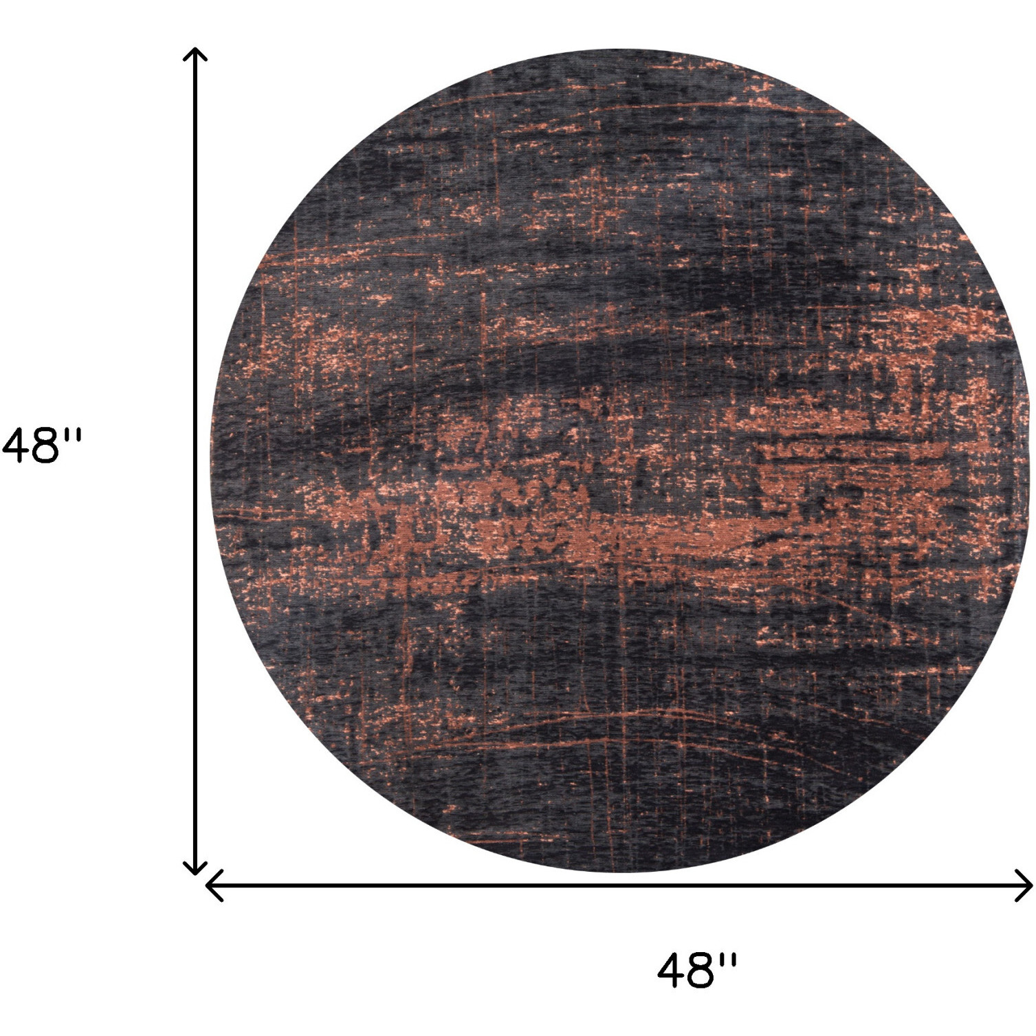 5' Black and Gold Round Abstract Non Skid Area Rug