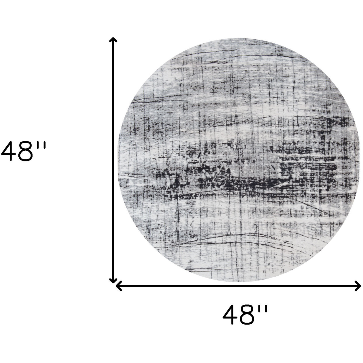 5' Black and White Round Abstract Non Skid Area Rug