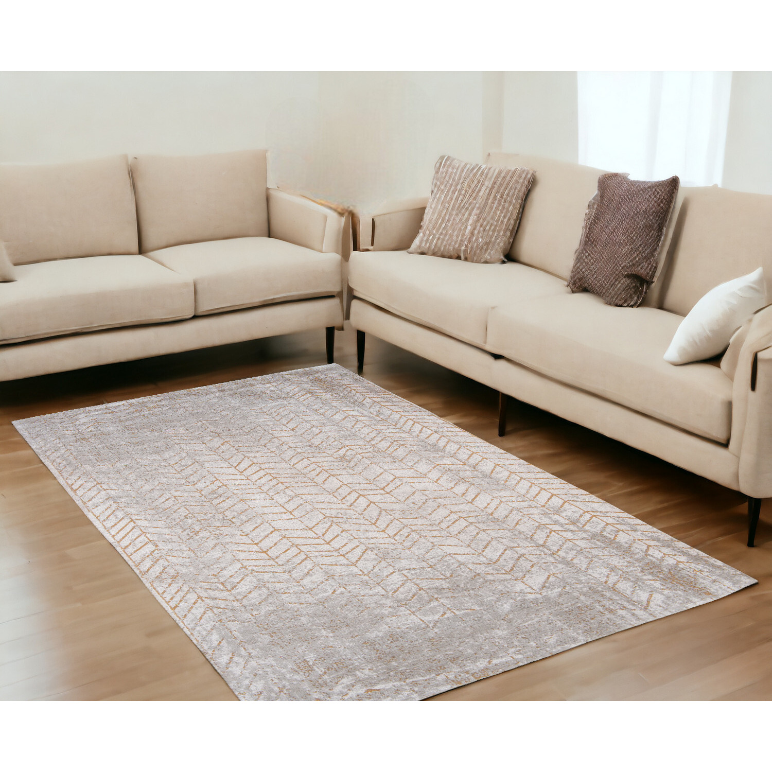 5' X 7' Gray and Yellow Chevron Non Skid Area Rug