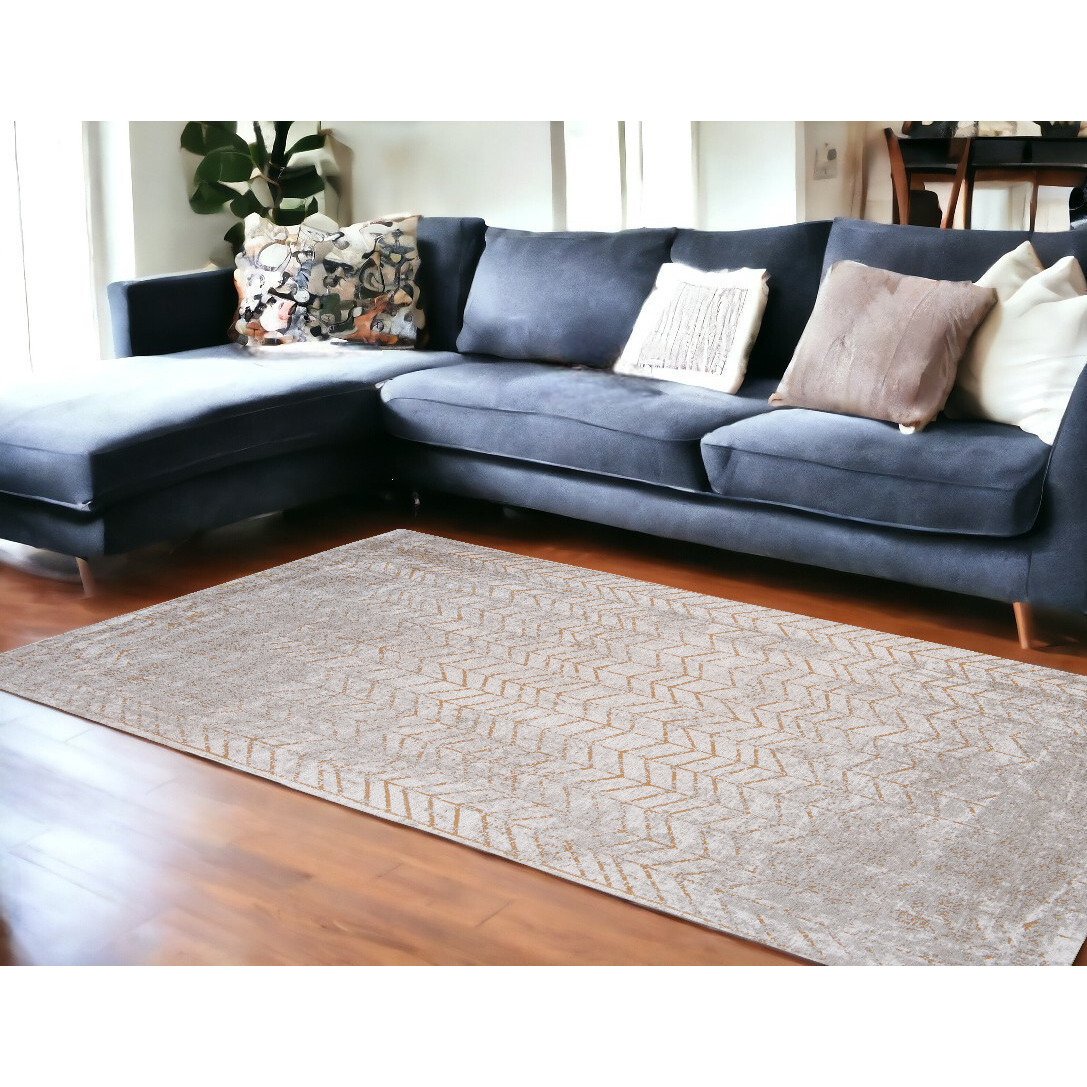 9' X 13' Gray and Yellow Chevron Non Skid Area Rug