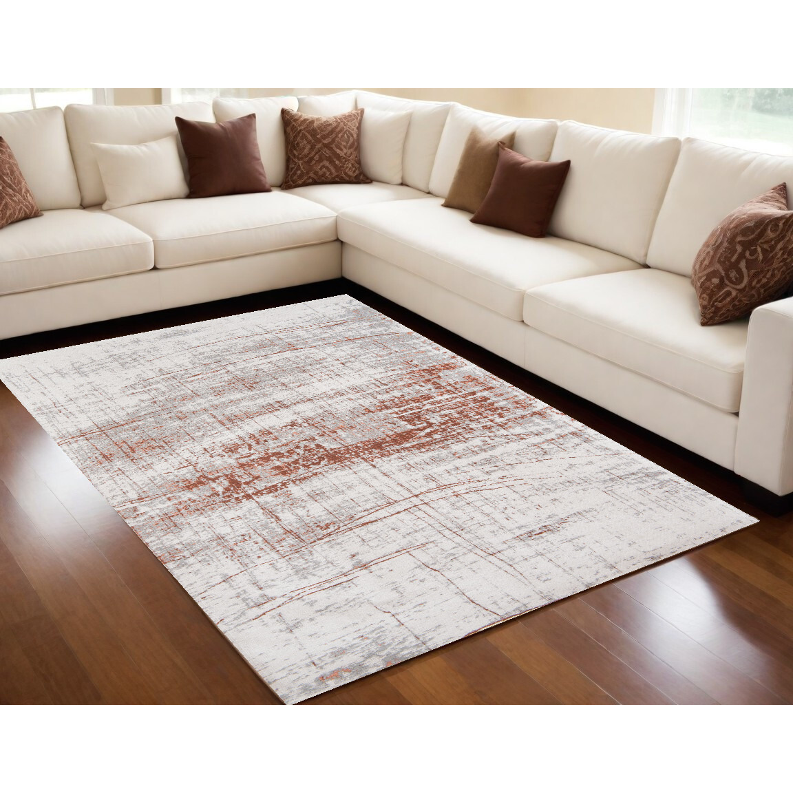 5' X 7' Gray and Yellow Abstract Non Skid Area Rug