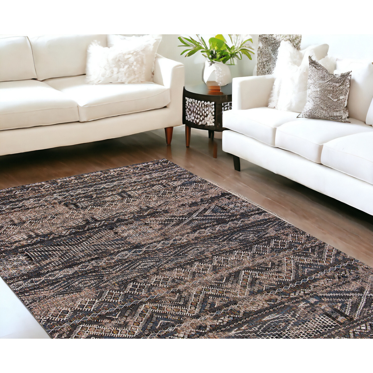 7' X 9' Gray and Beige Oriental Non Skid Area Rug