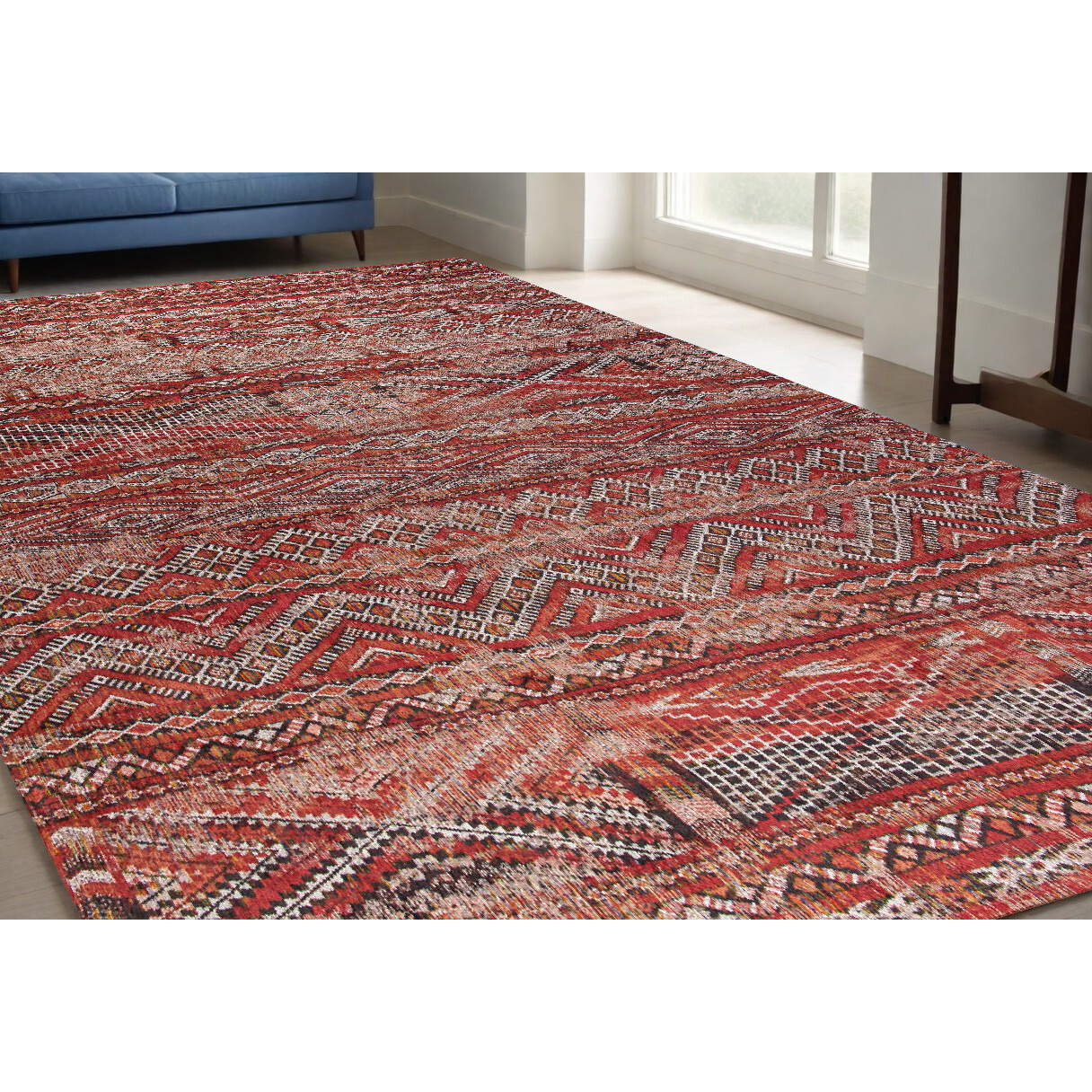 5' X 7' Red and Gray Oriental Non Skid Area Rug