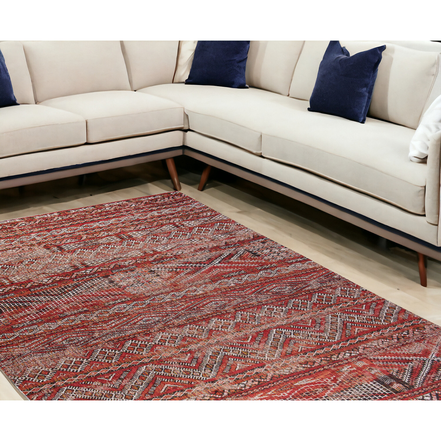 6' X 8' Red and Gray Oriental Non Skid Area Rug