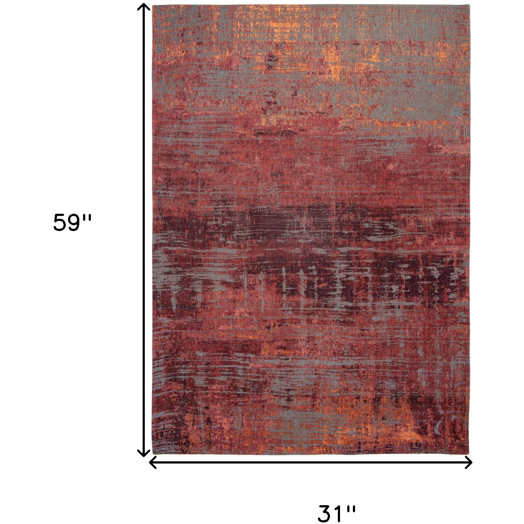 3' X 5' Red and Gray Abstract Non Skid Area Rug