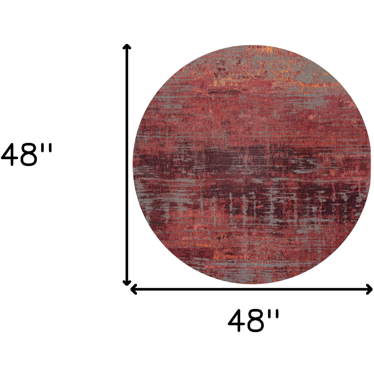 5' Red and Gray Round Abstract Non Skid Area Rug