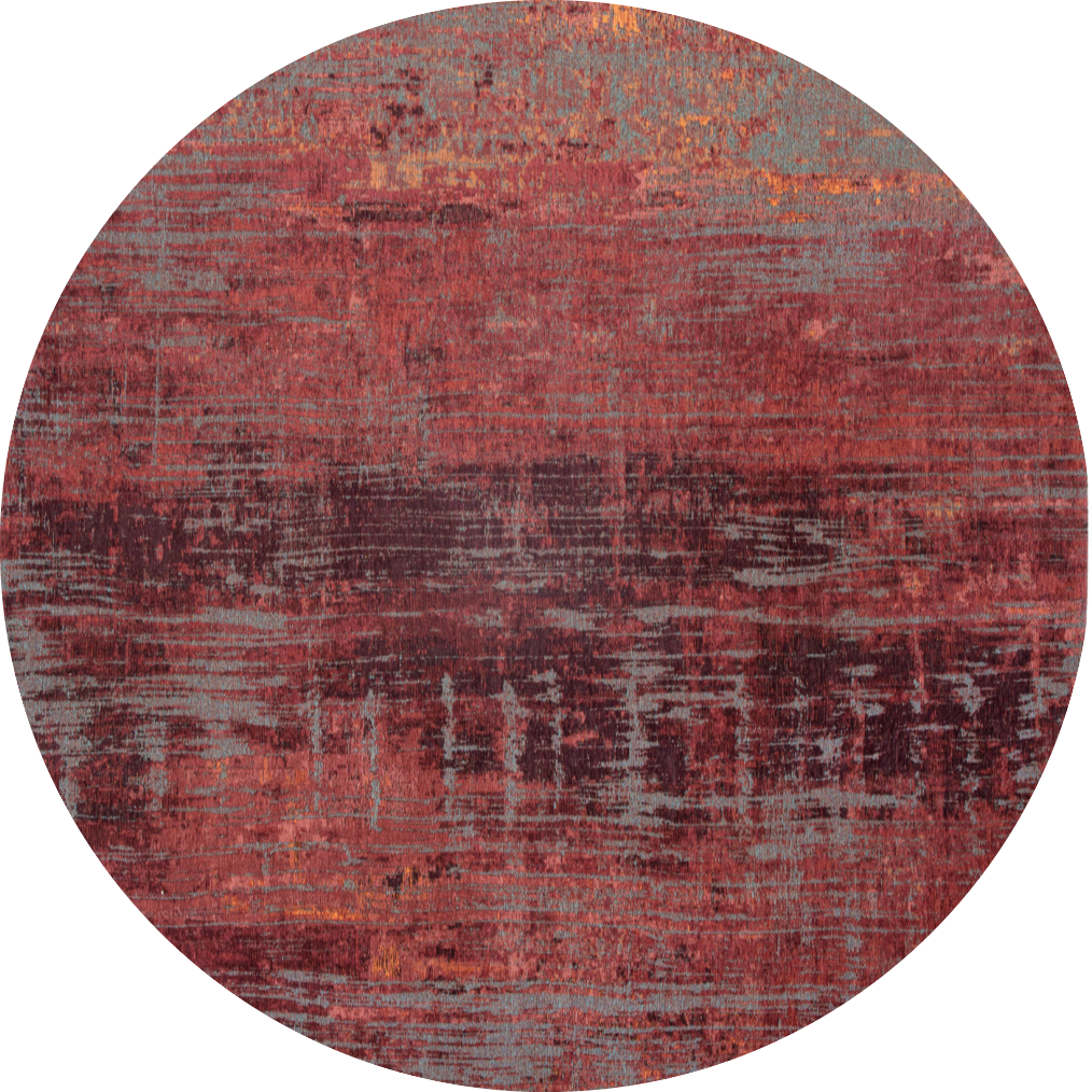 5' Red and Gray Round Abstract Non Skid Area Rug