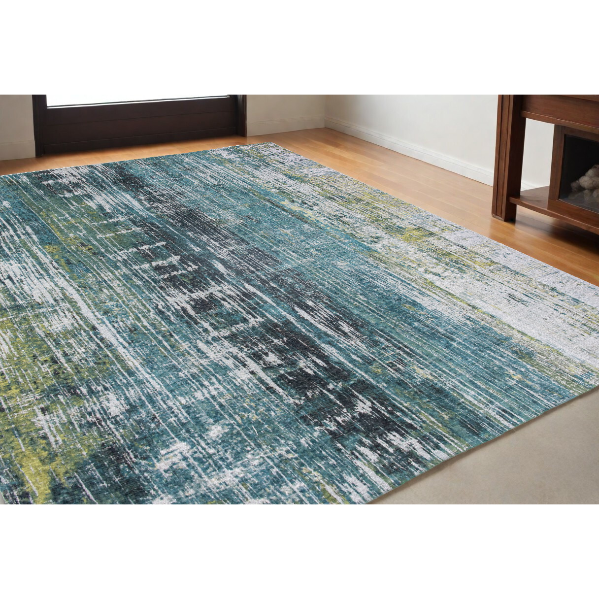 5' X 7' Blue and Green Abstract Non Skid Area Rug