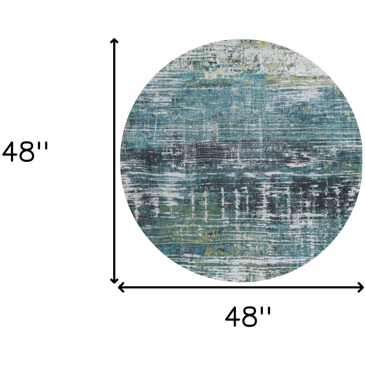 5' Blue and Green Round Abstract Non Skid Area Rug